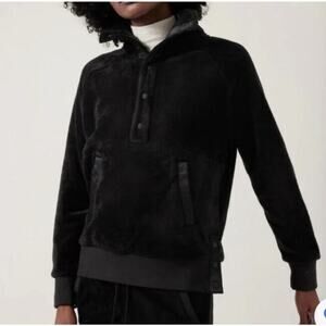 Athleta Recovery Cozy Fleece half snap pullover black small loungewear active